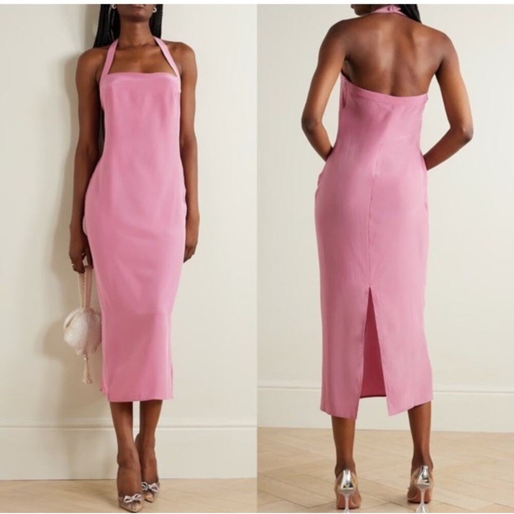 Reformation Alli Silk Midi Dress Sugar Plum Halter Pink Size 10 Square Neck - Picture 1 of 14